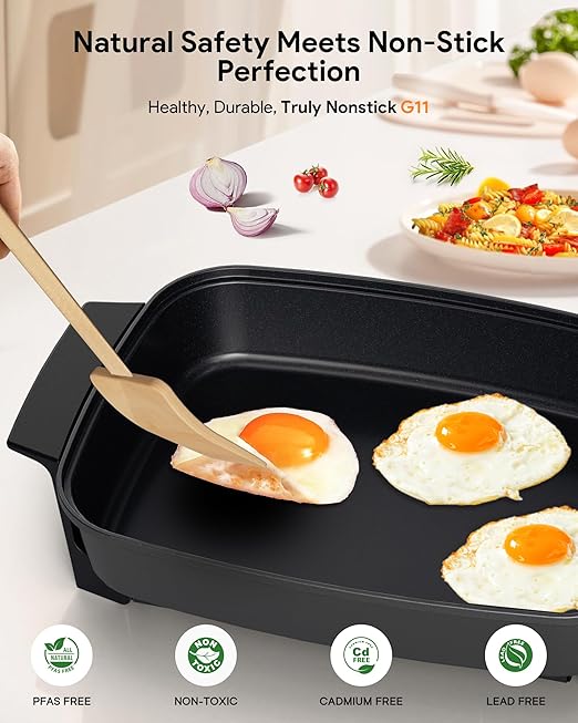 Nuwave Medley XL Digital Electric Skillet, Family Size Griddle w/Glass Lid, 2025 New & Improved Precision Heating, 100°-425°F, PFAS Free G11 Nonstick Ceramic Coating, Portable Hot Plate, 7qt Capacity