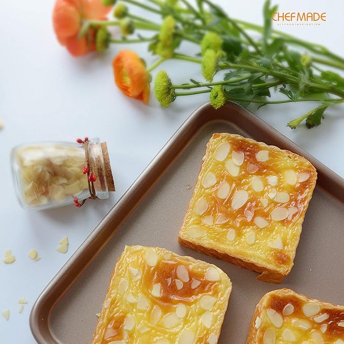 CHEFMADE 15-Inch Baking Sheet Pan, Non-Stick Carbon Steel Rimmed Cookie Sheet Pan for Oven Roasting Meat Bread Jelly Roll Battenberg Pizzas Pastries 10.6" x 15.6" x 1" (Champagne Gold)