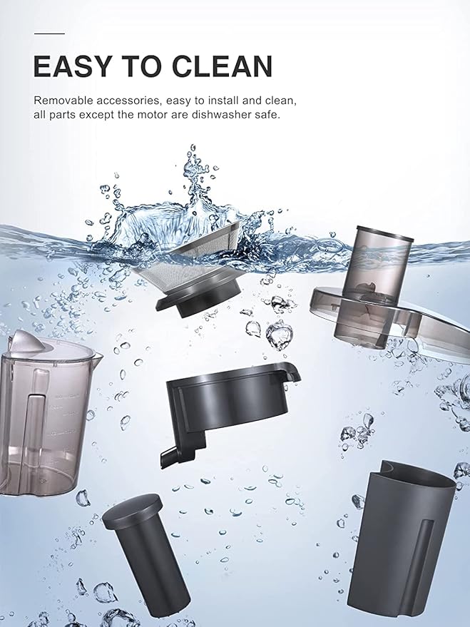 QCen Juicer Machine, 500W Centrifugal Juicer Extractor with Wide Mouth 3” Feed Chute for Fruit Vegetable, Easy to Clean, Stainless Steel, BPA-free (Black)