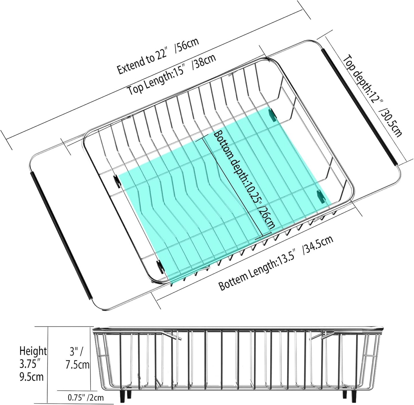 SANNO Expandable Dish Drying Rack,Large Dish Drainer Drainwith 4 Division Utensil Silverware Cutlery Holder, Expandable Dish Rack Shelf Dish Rack in Sink or Over Sink On Counter Stainless Steel