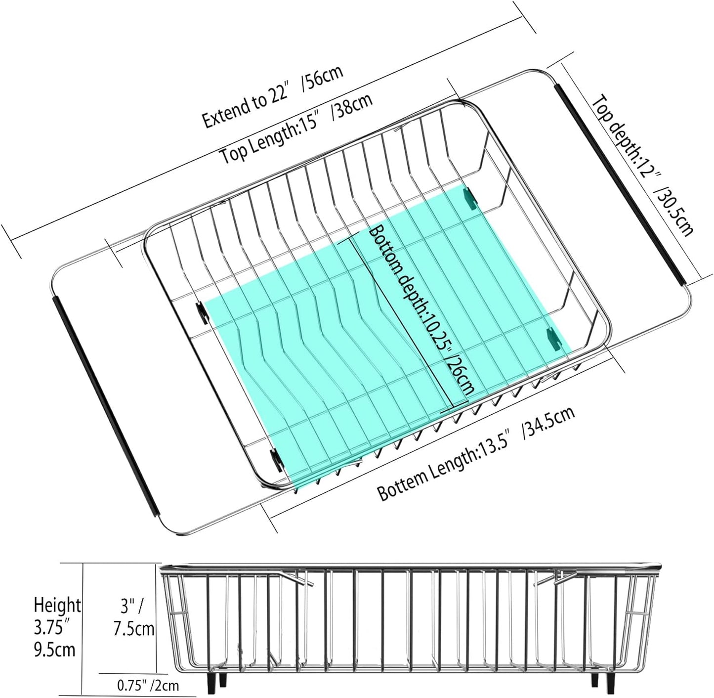 SANNO Expandable Dish Drying Rack,Dish Drainer,Dish Plate Holder Basket in Sink or On Counter with Utensil Silverware Storage Holder, Over The Sink,Rustproof Stainless Steel