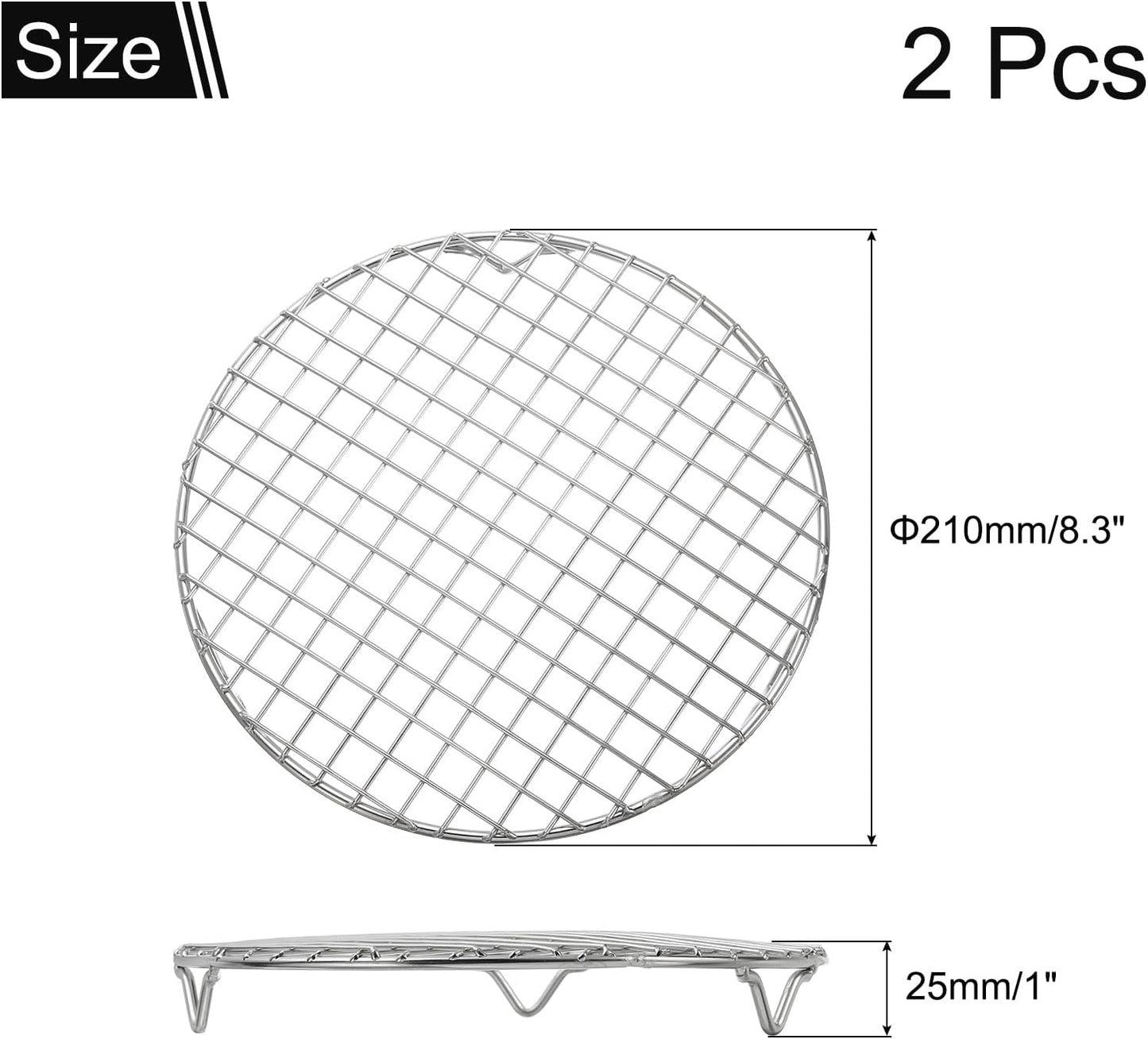 uxcell 2 Pcs Round Cooking Rack with Legs, Dia 8.3 Inch 304 Stainless Steel Barbecue Grill for Cooking Baking Barbecue Air Fryer Racks, Silver