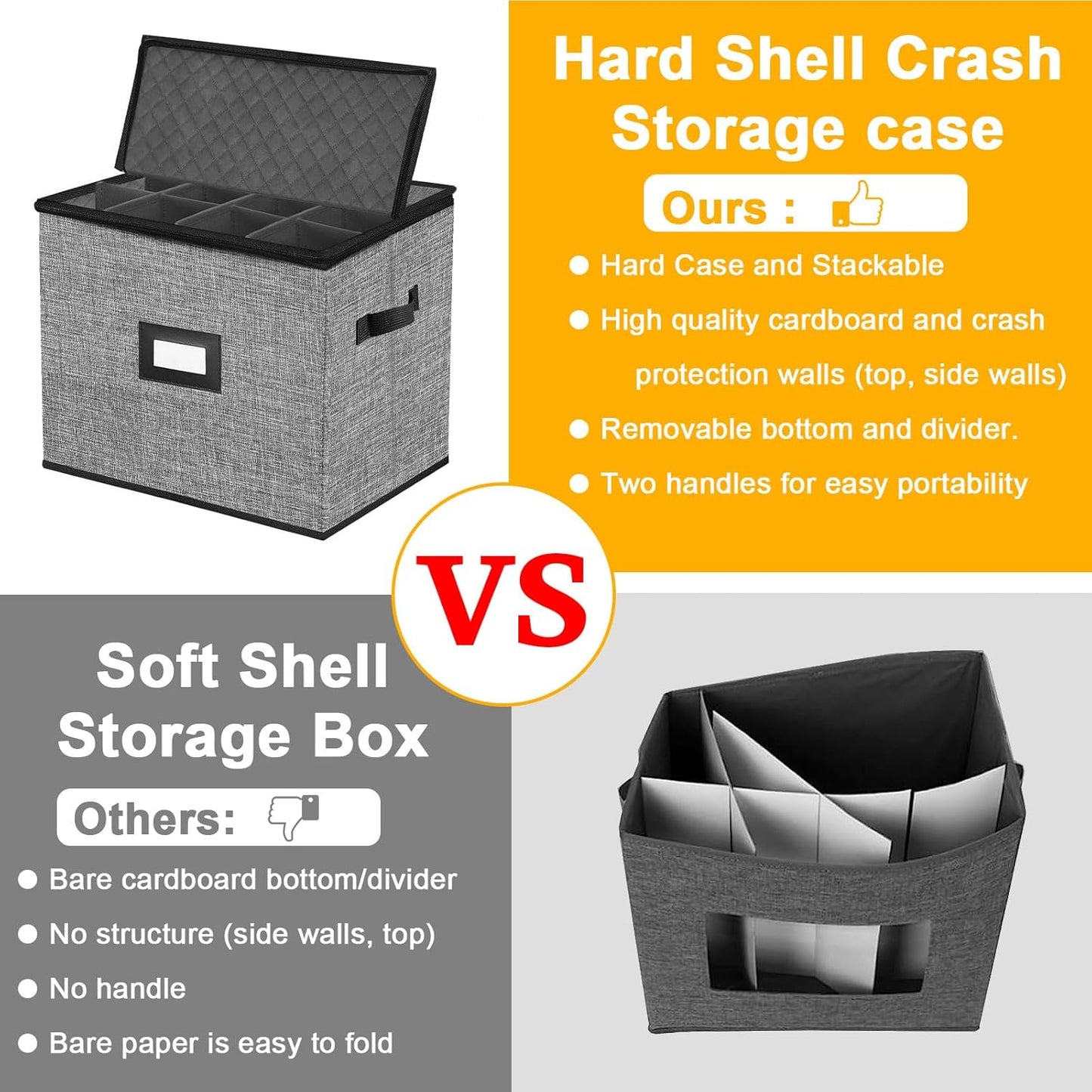 Champagne Flute Storage Box,Quilted Stemware Storage Box Hard Shell,Stackable Champagne Glass Container,Wine Glass, Crystal Glassware, Drinkware Case for Moving Transport(Grey)