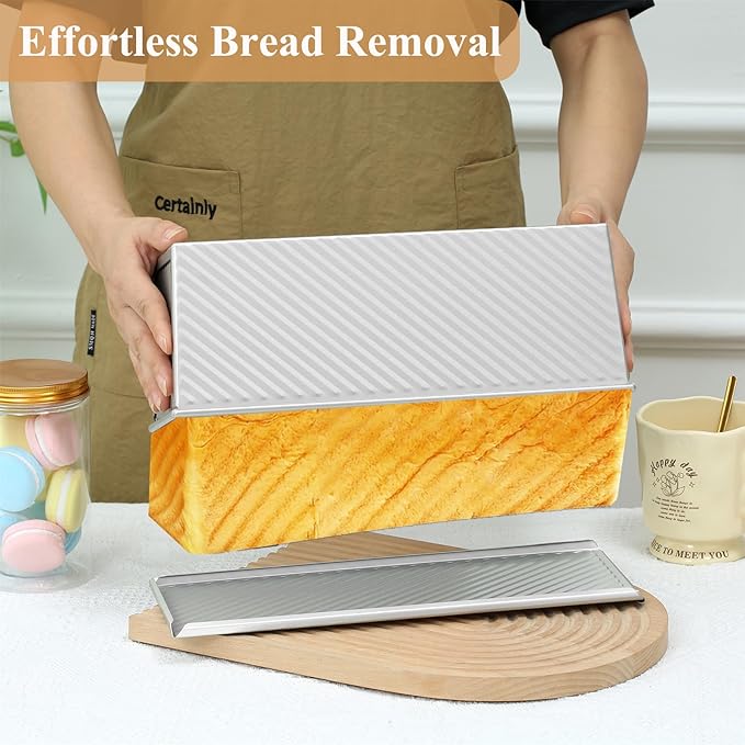 SS&CC Pullman Loaf Pan with Lid 13x4 | 2.2lb Carbon Steel Bread Pan for Homemade Sourdough & Sandwich Bread | Nonstick Bakeware, Heavy Duty & Easy Clean (Silver, 2.2lb (1-Pack))
