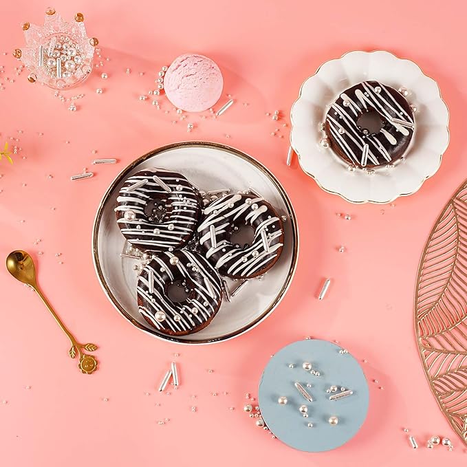 Kasvan silver Mix Sugar Sprinkles - Edible Candy Pearls with 4-Claw Sprinkle Pen,118g/4.16 Oz, Gift Box Pack, Baking Cake Decorations, Ice Cream Toppings and Cookie Decorating, Wedding Party Chirstmas Supplies