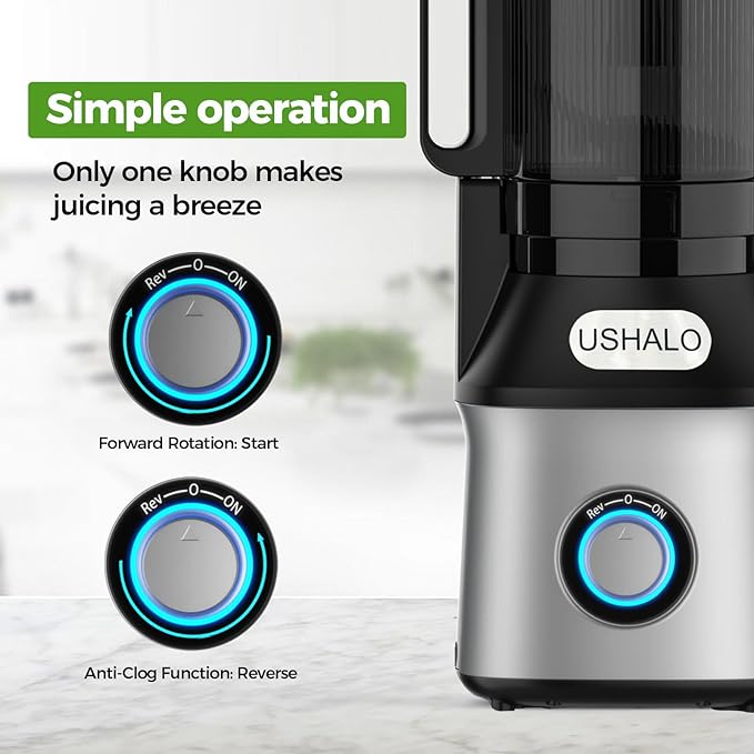 Cold Press Juicer, USHALO Juicer Machines with 5.5" Extra Large Feed Chute, 300W Slow Masticating Juicer for Whole Vegetables and Fruits, 99% High Juice Yield, Easy to Clean