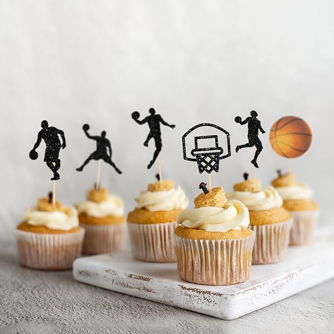 24Pcs Basketball Cupcake Toppers Star Sports Fan Basketball Backboard Cupcake Picks Baby Shower Players Sports Theme Birthday Party Cake Decorations Supplies