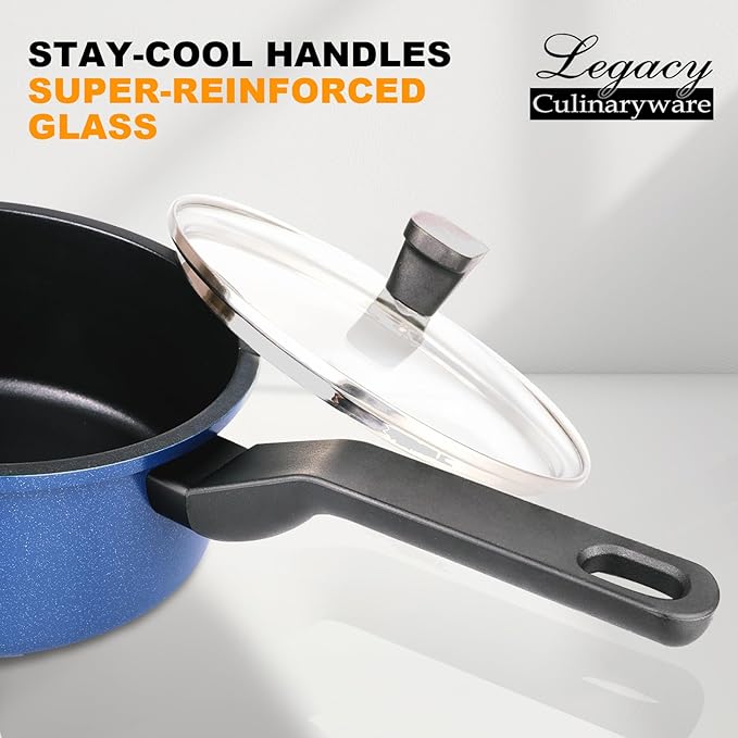 Nonstick Sauce Pan with Lid,1.5Qt & 2Qt Set, PFOA Free,Kitchen Pots Induction Pot,Blue