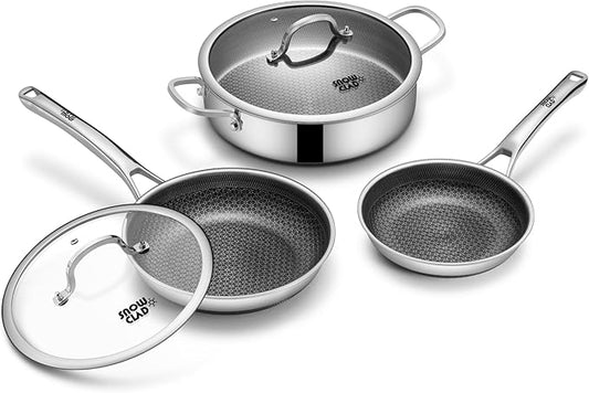 Saute Pan Set,Hybrid Non Stick 5 Quart Everyday pan,10 inch skillet,8 inch skillet,Chicken Fryer, PFOA Free Cookware,Deep Frying Pans with Lid,Dishwasher and Oven Safe,Works on All Cooktops
