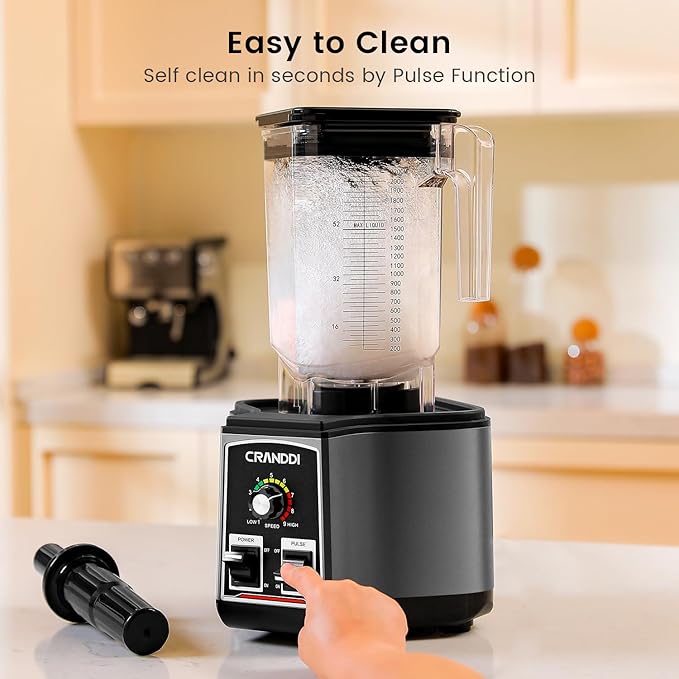 CRANDDI Commercial Blender for Crushing Ice, Chopping, Grinding, Blending, 1500W 80oz Blender with Tamper and Removable Soundproof Cover, K85 (Grey)