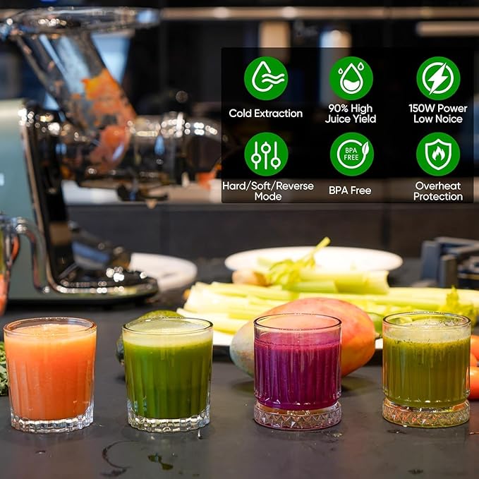 COZII Cold Press Juicer,Non-Clog Slow Masticating Juicer Soft/hard Mode & Quiet Motor,3.6 Inch Large Feed Chute For Vegetable and Fruit,Easy to Clean Juicer Machines,Dishwasher Safe,High Juice Yield