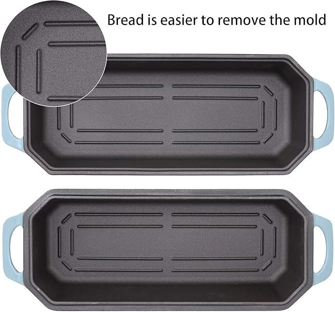 Bread Pan Cast Iron Loaf Pan with Lid Bread Loaf Pan 13x5 Inch Enameled Cast Iron Sourdough Bread Pan, LightBlue