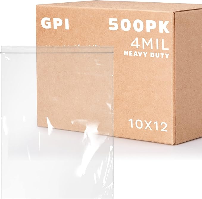 GPI - 10" x 12" - Bulk Pack of 500, 4 Mil Thick, Heavy Duty, Clear Plastic Reclosable Freezer Zip Bags, Strong & Durable Poly Baggies with Resealable Zipper Top Lock.