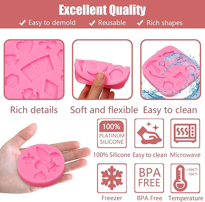 Poker Silicone Molds 3 Pcs, 3D Casino Themed Chocolate Molds Alice Wonderland Hat Fondant Mold for Cake Decoration Candy Cupcake Topper Cake Pop Popsicle Birthday Party Polymer Clay Crafts