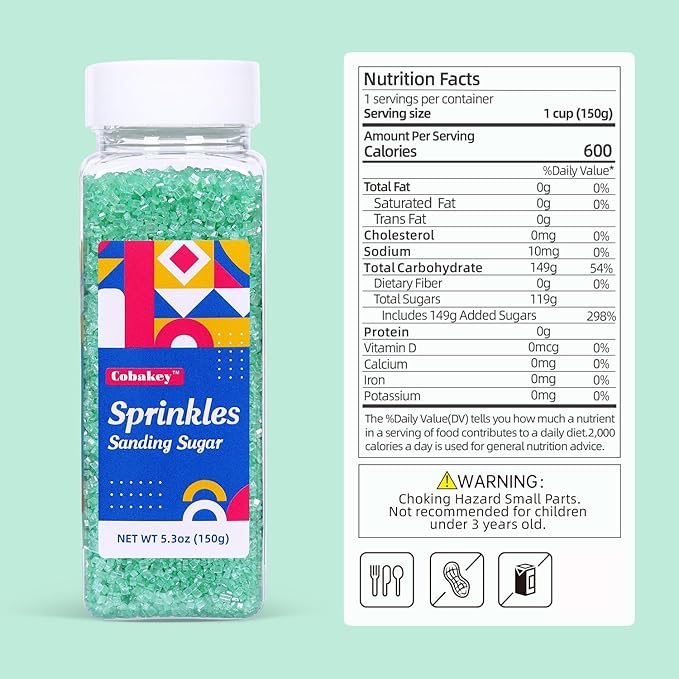 Green Sanding Sugar for Baking Easter Edible Sparkling Sugar Sprinkles Coarse Sugar Crystals for Cake Decoration Cookie Cupcake Topper Ice Cream Topping Supplies 150g/5.3oz