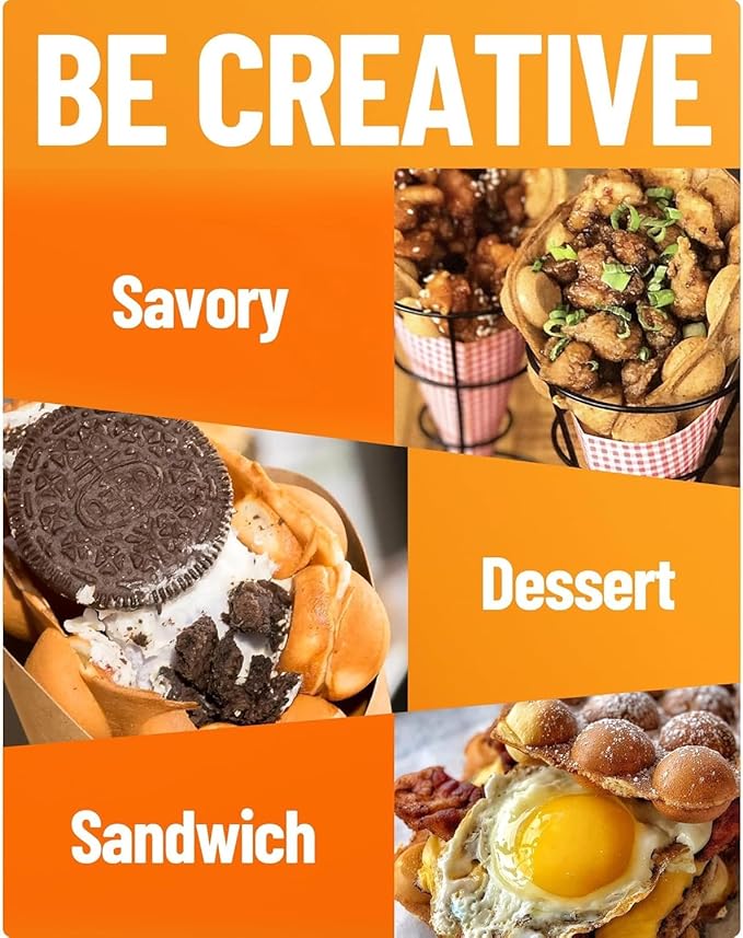 PYY Bubble Waffle Maker - Easy Clean，Double 180° Rotate, Non-stick, 1500W, 110V, 50-250℃, Commercial & Home Use, Stainless Steel