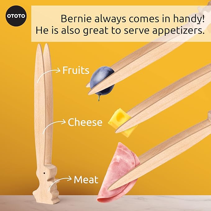 OTOTO Bernie Bunny Toaster Tongs - Rabbit Toast Tongs, Wooden Tongs for Toaster, Wooden Toaster Tongs - Multipurpose Mini Tongs for Appetizers, Wood Utensils & Cute Kitchen Gadgets