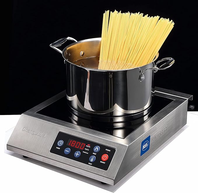 ChangBERT Portable Induction Cooktop 1800W NSF Certified Commercial Range Powerful Countertop Burner Pro Chef Professional Hot Plate Premium Stainless Steel Housing Schott Glass 10 Hours Timer