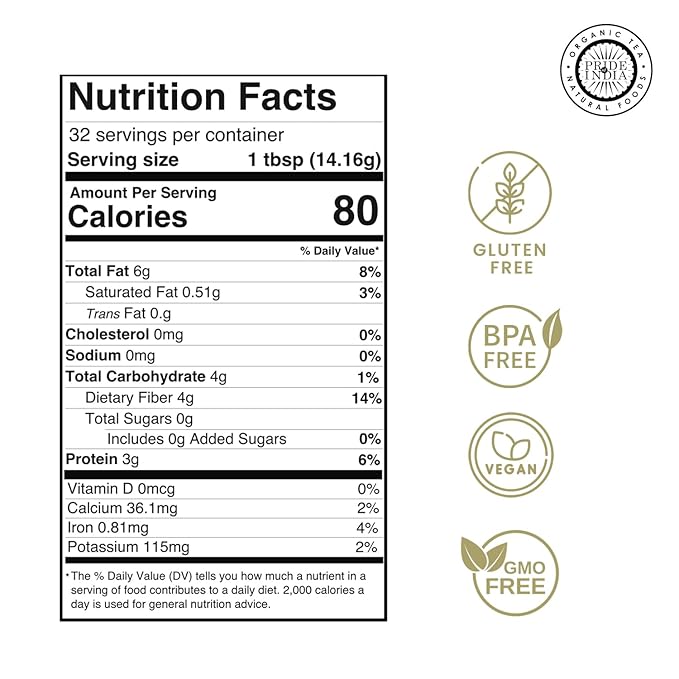 Pride of India- Flax Meal Flour 1 lbs (454 gm) Nutty Earthy Taste Freshly Milled in Small Batches | Prepare Muffins Pancakes Smoothies Pudding Salads | Gluten-Free, Vegan