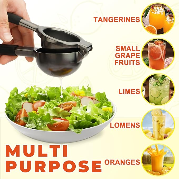 Lemon Squeezer,304 Stainless Steel Citrus Press Juicer,Non-Slip Grip Design Manual Juicer,Heavy Duty Manual Citrus Press Juicer & Lime Squeezer-Grey & BLack