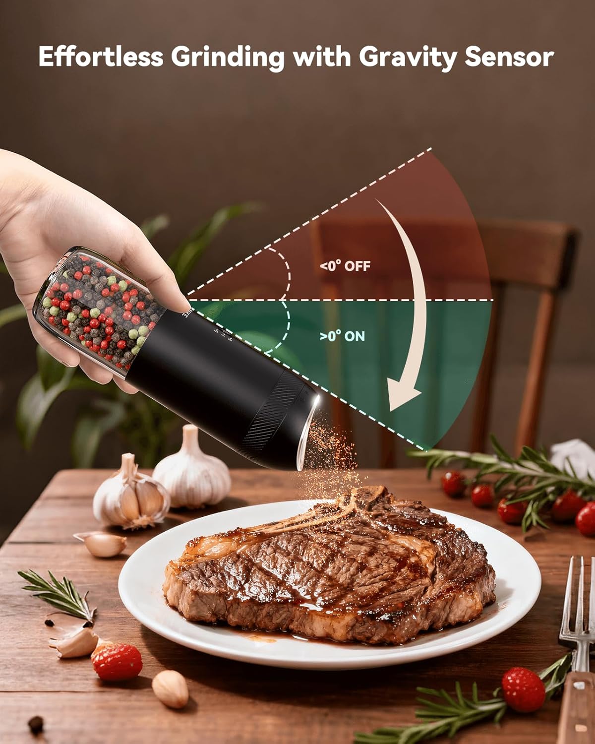 WONMAKE Gravity Electric Salt and Pepper Grinder Set with Charging Base, Automatic Salt and Pepper Mill, 6-Level Adjustable Coarseness, Dual Speed, and Large 5.95oz Capacity