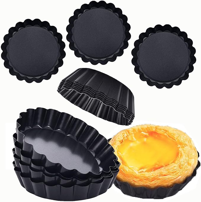 Mini Tart Pans 4 Inch with Removable Bottom, Nonstick Quiche Pan Fluted Carbon Steel Pie Tart Pans for Baking Tartlets, Mousse Cakes, Tart Shells – Set of 7