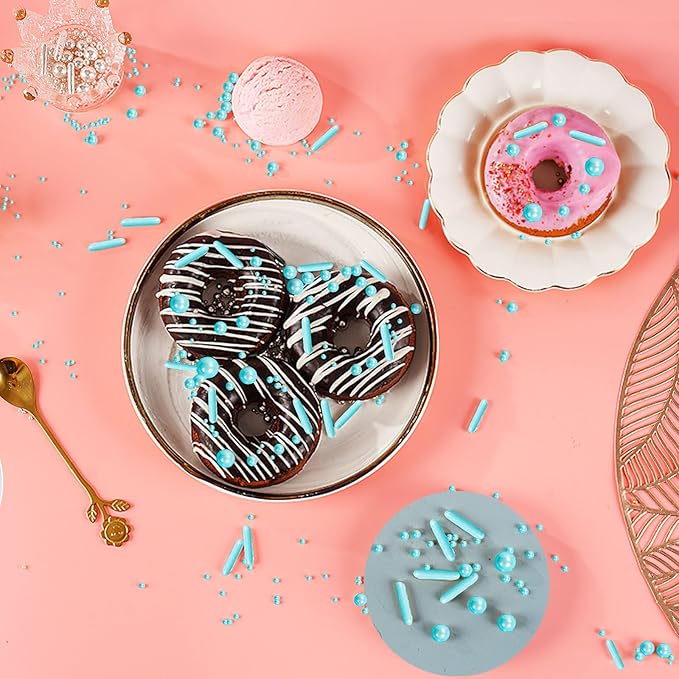 Kasvan Blue Mix Sugar Sprinkles - Edible Candy Pearls with 4-Claw Sprinkle Pen,118g/4.16 Oz, Gift Box Pack, Baking Cake Decorations, Ice Cream Toppings and Cookie Decorating (Blue)