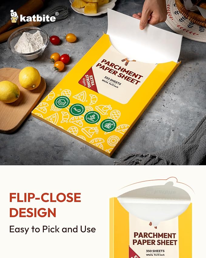 Katbite 350Pcs 9x13 In Parchment Paper Sheets, Heavy Duty White Baking Paper, Non-stick & Oil Proof for Oven, Air Fryer, Grilling, Steaming and Cooking Bread [Advanced Series]