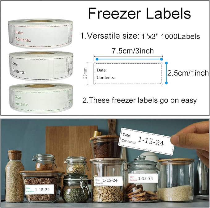 1000pcs Freezer Labels,1x3 inch for Food containers,Food Labels Quick and Easy to Remove- Easy to Write on(White)