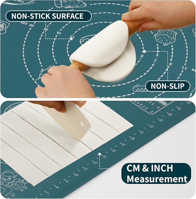 DANIA & DEAN Silicone Baking Mat - Upgrade Mom Theme 26x16 Inch Extra Thick Pastry Mat with Measurements, Non-Slip and Reusable, Kneading Dough Mat for Kitchen Counter, Bread, Cookies, Pizza, Pasta