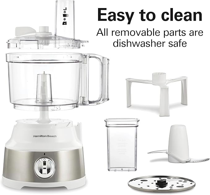 Hamilton Beach Food Processor & Vegetable Chopper for Slicing, Shredding, Mincing, and Puree, 10 Cups + Easy Clean Bowl Scraper, White and Stainless Steel (70733)