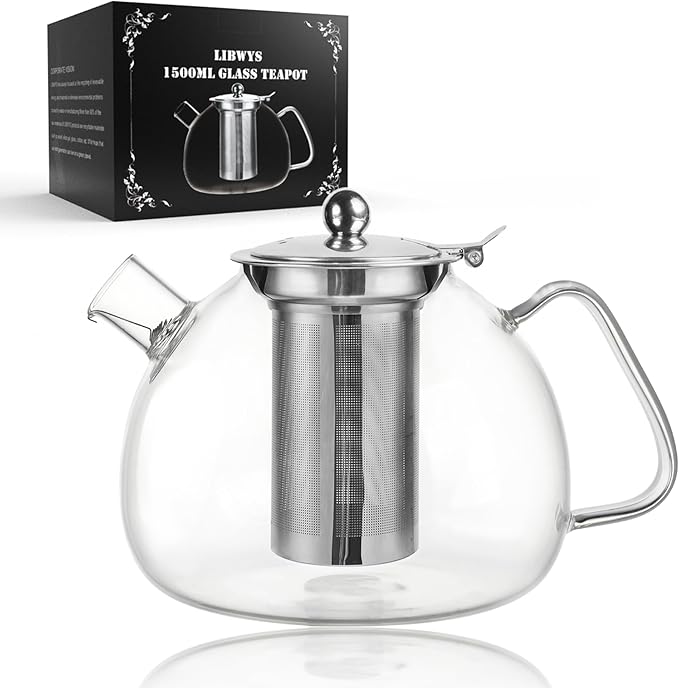 LIBWYS 1500ml(51oz) Glass Teapot, Teapot with Removable Infuser, Stovetop Safe Tea Pot made of Heat-resistant Borosilicate Glass, Blooming and Loose Leaf Tea Maker, Easy to Clean