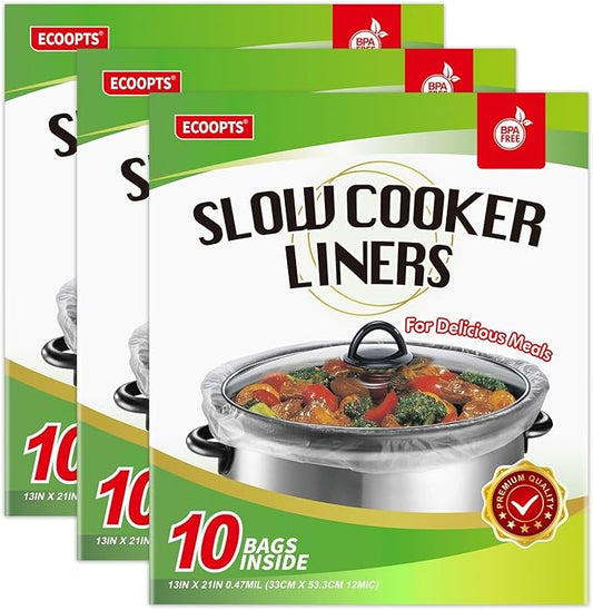 ECOOPTS Slow Cooker Liners Disposable Cooking Bags Large Size Pot Liners Fit 4QT to 8.5QT Suitable for Oval & Round Pot (30 BAGS)