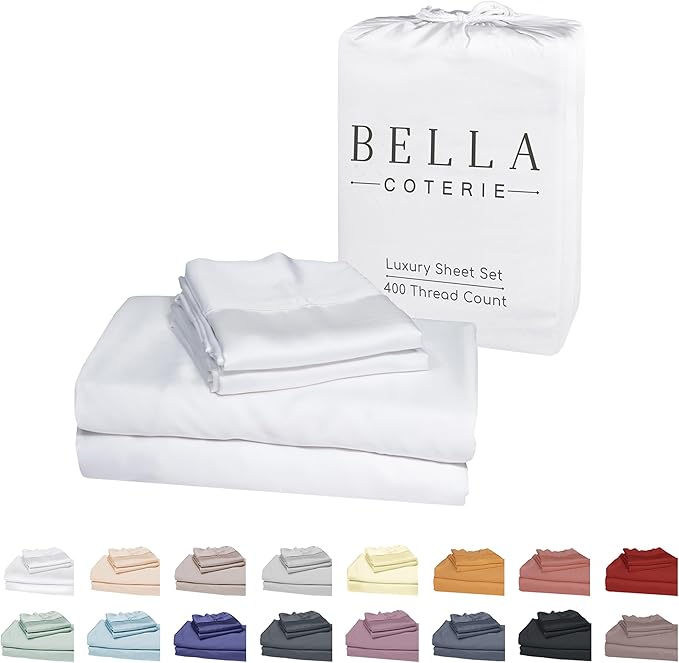 Bella Coterie Luxury Bamboo Viscose Twin Size Sheet Set | 100% Organically Grown | Ultra Soft | Cooling for Hot Sleepers | 18" Deep Pocket [White]