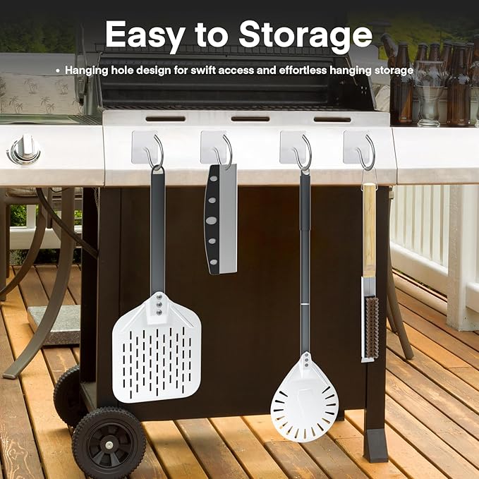 4PCS Pizza Oven Accessories, Yofuly 12 Inch Perforated Pizza Peel, 9 Inch Round Turning Peel, Pizza Stone Cleaning Brush with Scraper, Rocker Cutter, Homemade Pizza Supplies Tools Kit