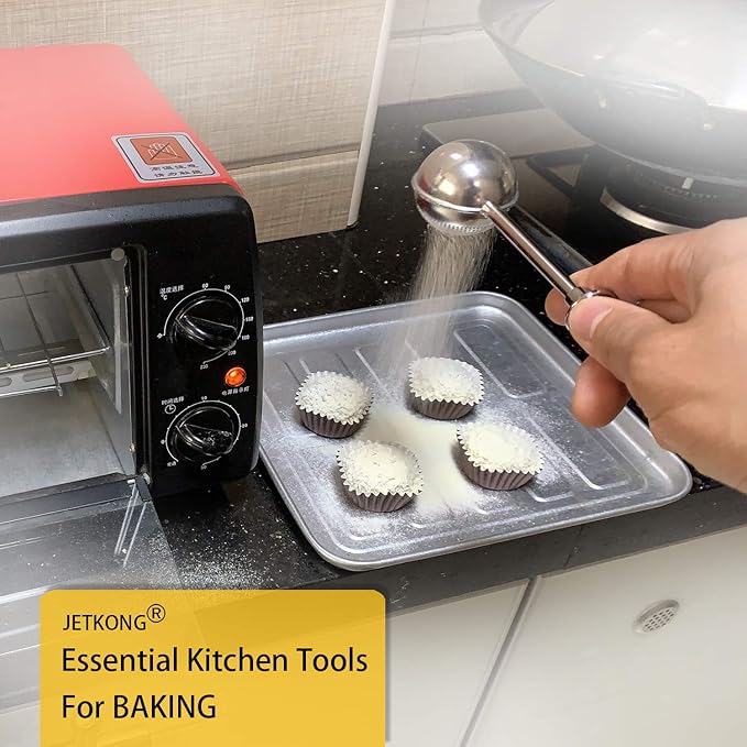 JETKONG Powdered Sugar Shaker Duster Flour Dispenser Shaker with 18/8 Stainless Steel Spring-operated Handle for Sugar Flour and Spices