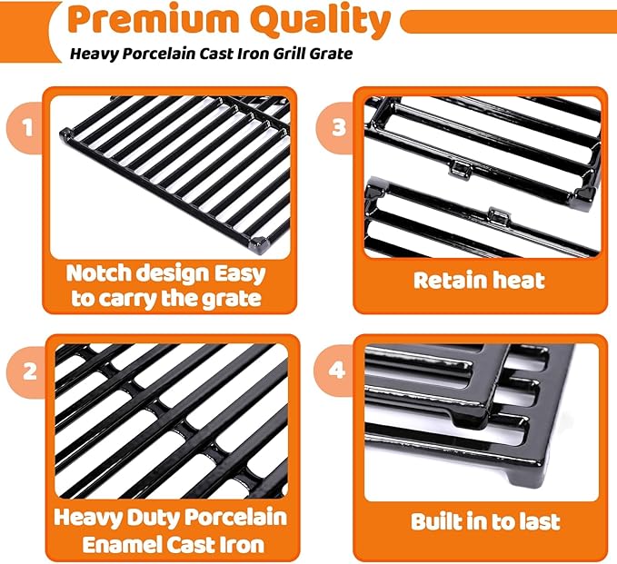 Uniflasy 7638 Porcelain-Enameled Cast Iron Cooking Grates for Weber GS4 Spirit II 300& Spirit 300 Series, E-310 E-330,Genesis Silver/Gold B & C Grill Grates Replacement Parts, Replace for Weber 7639