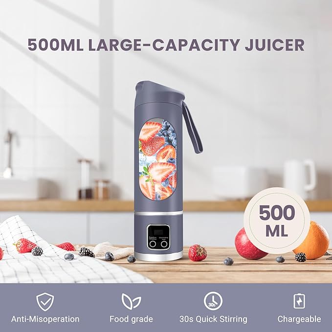 Portable Personal Electric USB Juicer，500ML Mini Blender Portable Blender For Shakes and Smoothies juice，12 Blades Great for Mixing，Compact、Convenient and Versatile (Purple)