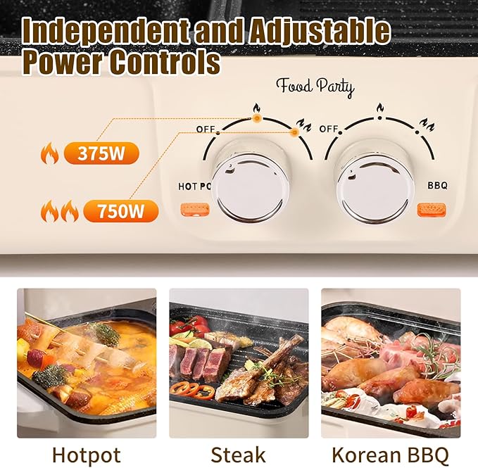 Food Party Hot Pot Electric Grill 2 in 1 Korean BBQ Grill Indoor Smokeless Hotpot Pot Electric Cooker Sahabu Shabu Pot Non Stick (Large)