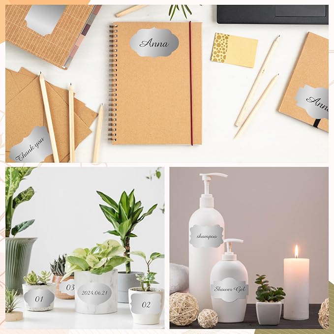 Silver Labels Stickers, 250 PCS 3" x 2" Fancy Shape Stickers Labels for Storage Box or Food Jars Holiday Present Stickers Christmas Gift Tags Stickers