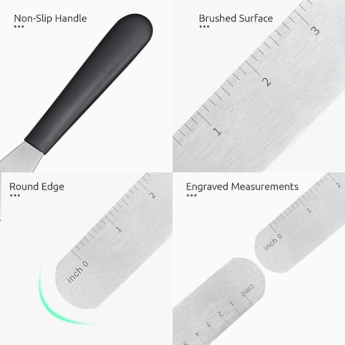 U-Taste 8in Cake Icing Spatula: Flexible Decorating Frosting Knife with Straight Thinner Stainless Steel Blade, Smooth Spreading Tools with Comfortable PP Handle for Cookie, Cream, Cupcake (Black)