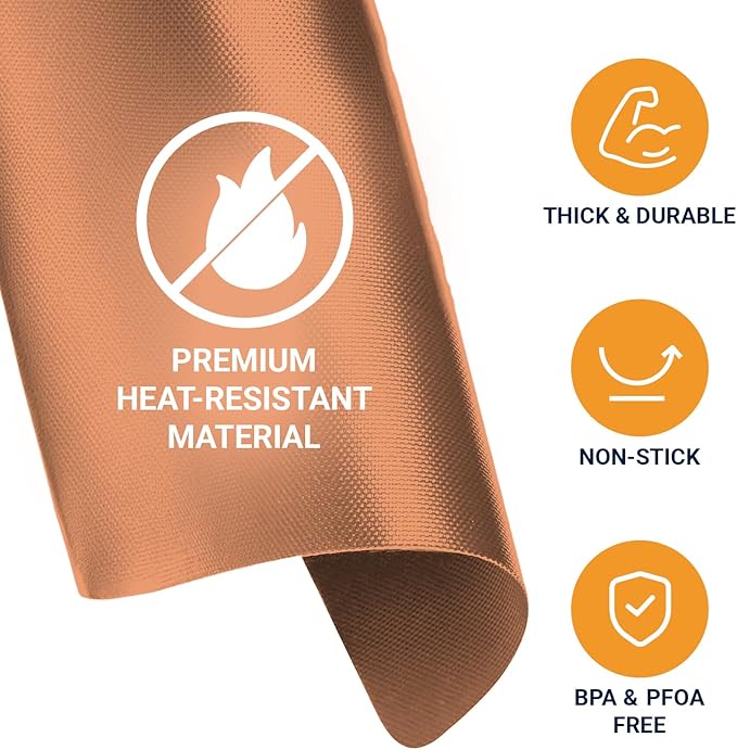 Toaster Oven Liners for Bottom of Oven (4 Pack) Reusable Non-Stick Heat Resistant Toaster Liners, Compatible with Ninja, Cuisinart, Emeril Lagasse & More, Toaster Mat, 12"x12" (Copper)