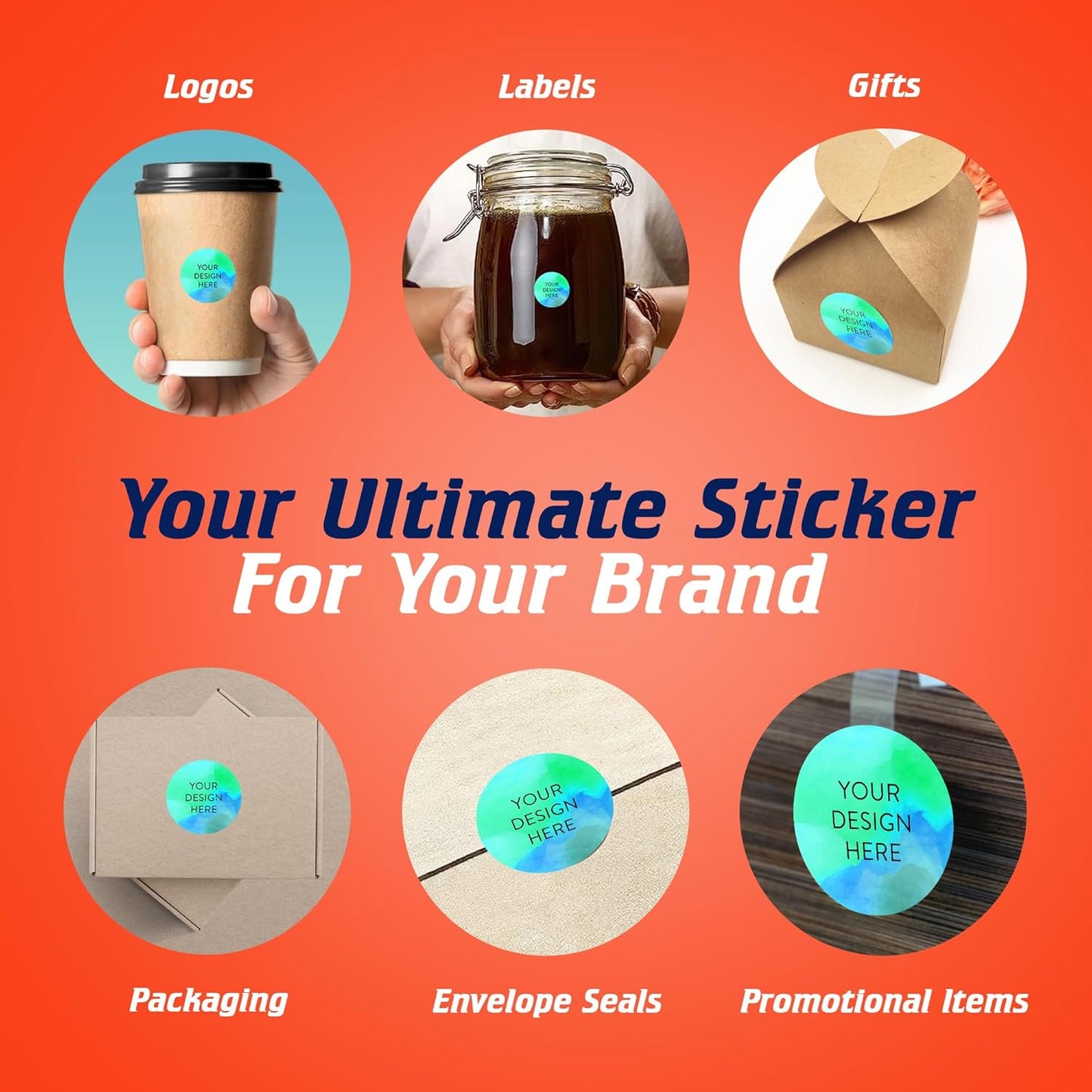 100 Custom Vinyl Stickers - Upload Your own Image, Text, Design, Logo - Personalized Logo Labels for Handmade, Packaging, Bottle, Jars, Candle, Brand Stickers (Blue Green, 1x1)