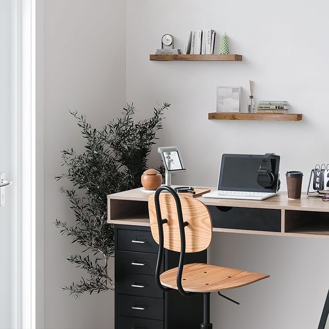 Colima 24" Modern Wood Floating Shelves, 2-Pack, 1.3" Thick, Wall Mounted, 50 lbs Capacity, Bedroom, Bathroom, Kitchen