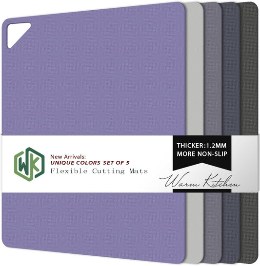 WK Flexible Plastic Cutting Boards for Kitchen, Cutting Board Mats Set of 5, Nonslip Cutting Board for Meat, Thin Cutting Sheets with Hole, Dishwasher Safe, BPA Free, 14.5x11.5"