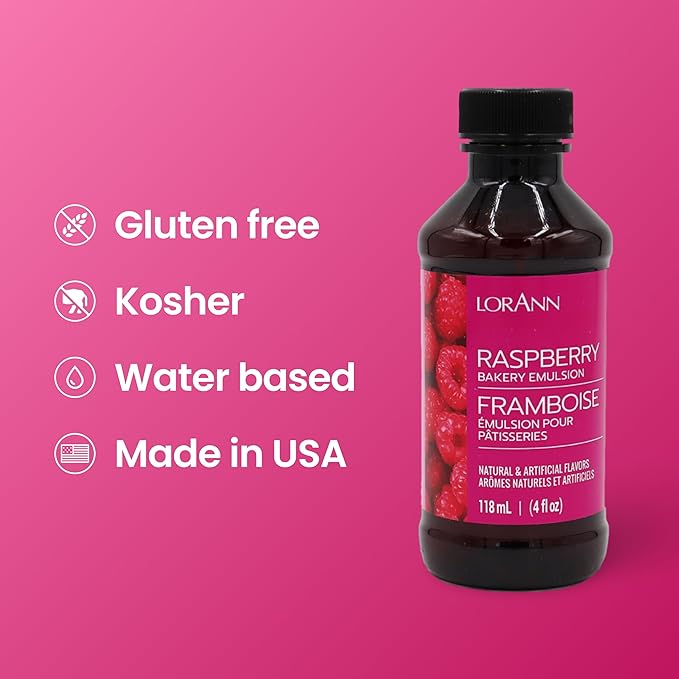 LorAnn Oils Raspberry Bakery Emulsion: True Essence, Ideal for Boosting Fruit Tones in Cakes, Cookies & Desserts, Gluten-Free, Keto-Friendly, Extract Substitute Essential for Your Kitchen, 4 Oz