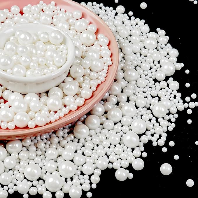 Edible White Pearl Sugar Sprinkles for Cake Decorating, Candy Pearls Cupcake Toppers, 150g/5.29oz, Mix Sprinkles, Baking Cake Decorations, Easter, Wedding Party Chirstmas Supplies