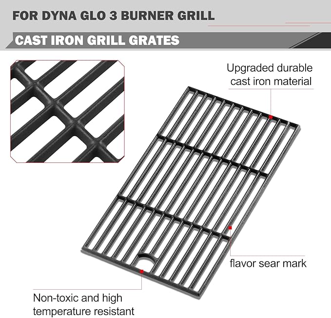 DGB390SNP-D Grill Grates Parts for Dyna Glo Grill Replacement Parts DGB390SNP DGB390BNP-D Cooking Grates Dyna Glo 3 Burner Gas Grill Parts 104-13002 Grill Grates DGB390CNP Cast Iron Grid Grate 17.6 in