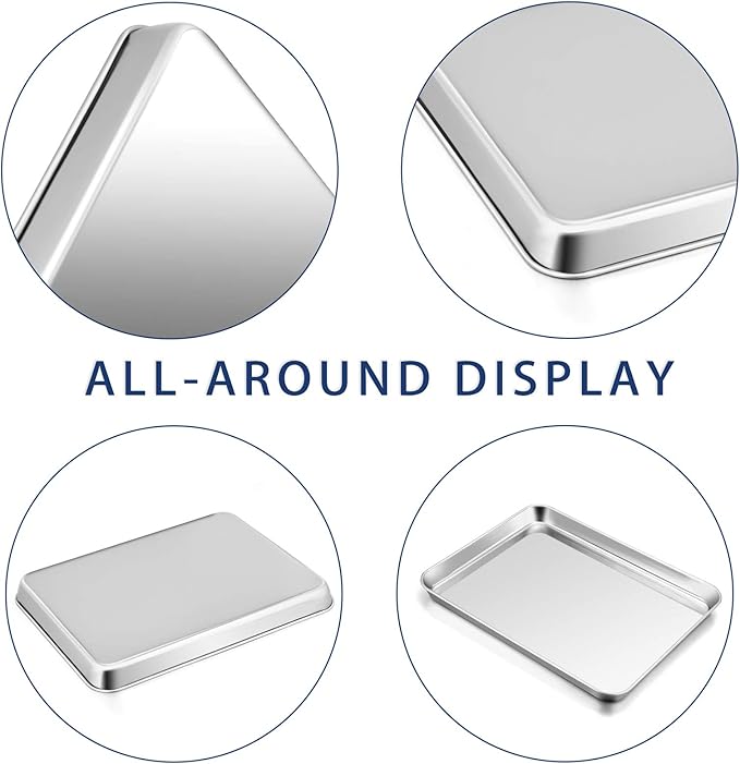 P&P CHEF 16 Inch Baking Cookie Sheet, Oven Pan Tray Stainless Steel Sheet Pan for Kitchen, Oven Bakeware for Multi Uses, Shiny Look & Dishwasher Safe, Healthy & Heavy Duty, 4Pcs
