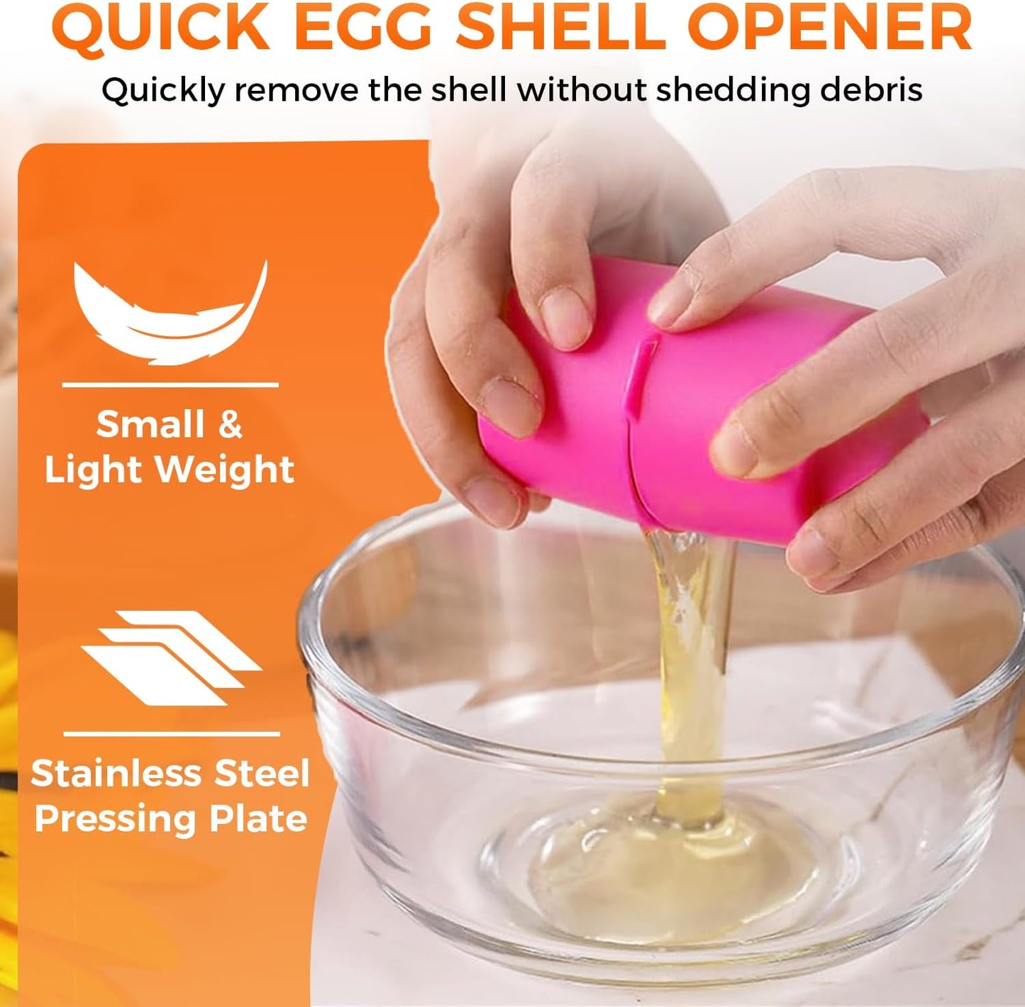 Egg Cracker Tool | Easy Shell Egg Opener | Handheld Egg Seperator Tool | Perfect for Baking, Scrambled Eggs & Omelets – No Mess, No Shell Pieces (Yellow/Pink/Orange - 3 Pack)